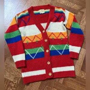 KNITMAKERS‎ Vintage Striped Cardigan Sweater Rainbow 70s Cottagecore Grandpa L